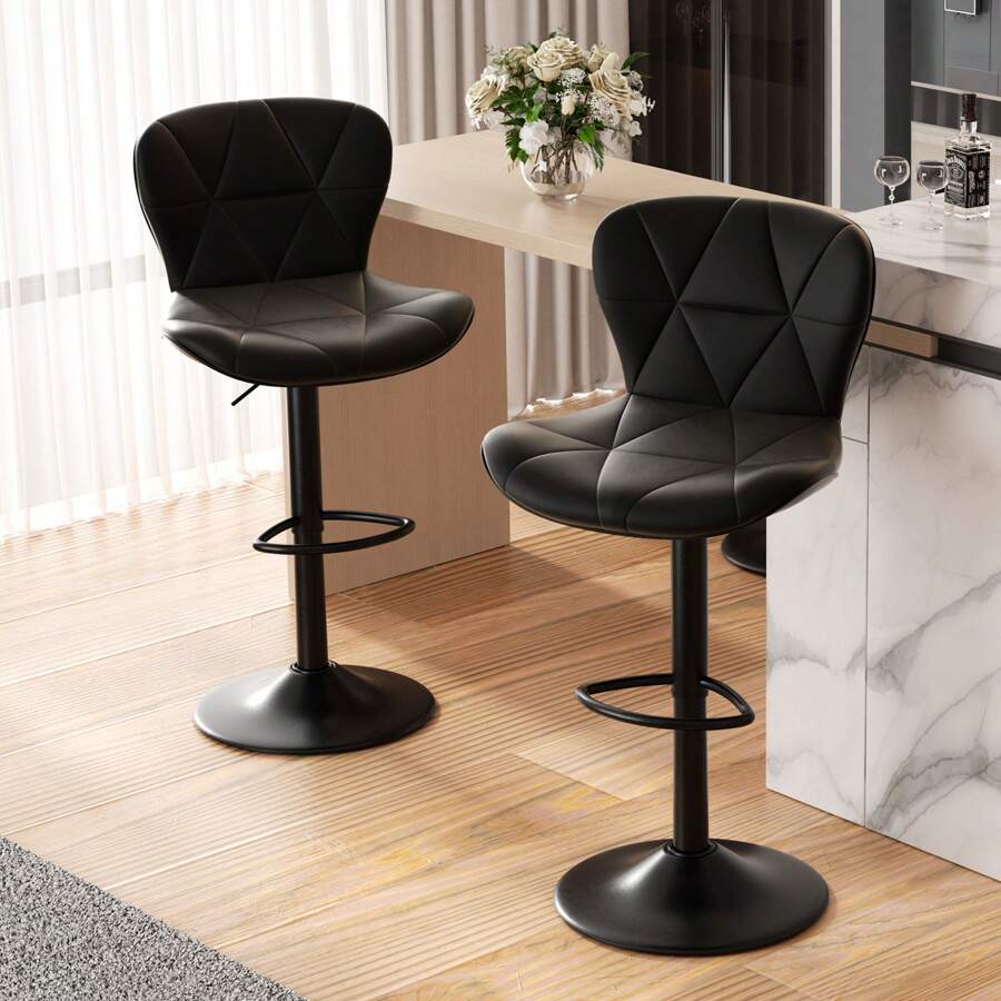 Nalupatio Bar Stools Set Of 2, Modern Upholstered Swivel Bar Stools, Adjustable Counter Height With Backrest And Footrest, Counter Height Bar Stools For Bars, Kitchens, Restaurants - màu đen - Xem 1