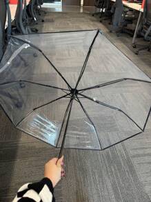 1pc Transparent Folding Umbrella, Self-Open/Close, Plastic, Cute, Thick, Suitable For Students Summer Cooling,Beach,Travel