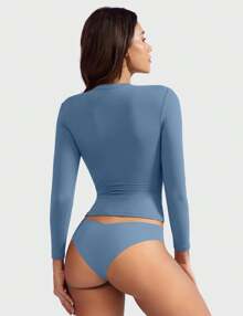 VOYJOY Basic Long Sleeve Shirt Sport Tops Women Compression Long Sleeve Shirt Crop Top Thermal Underwear Women Long Sleeve - Dusty Blue - View 2
