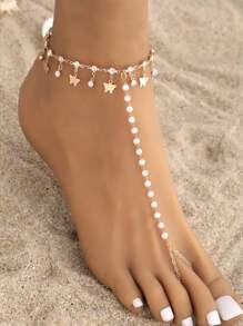 1 pieza Tobillera bohemia multicapa en forma de corazón para mujer, cadena para el pie estilo playa de verano - forma de corazon - Ver 2