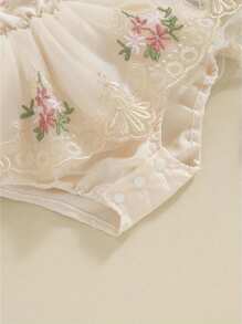 Newborn Baby Girl Princess Romper Dress Mesh Embroidery Tutu Skirt Jumpsuits One Piece Outfits - Màu be - Xem 7