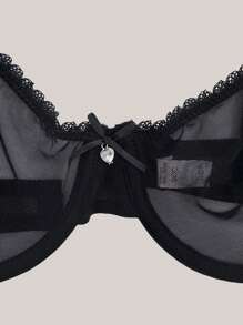 女士黑色性感透视舒适网眼内衣文胸简约透气内衣文胸亲肤可调节字母肩带 - 黑色 - 查看 5