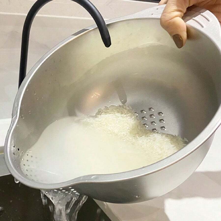 2 件装不锈钢哑光漏勺洗米碗沥水篮带孔厨房蔬菜水果清洗盆 - 20m洗米盆 - 查看 1