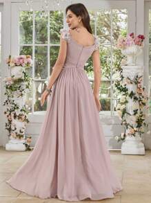 SUPGIR Sweetheart Neck Sleeveless Waist Crossed Ruched Slit Flared Cocktail Dress, Elegant Party & Occasion,Gown,Formal,Evening,Wedding Guest - Pink - View 2