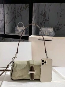 1pc 手提包2024新款时尚女包潮流百搭牛仔长棍手提包2024新款高级质感小众原创单肩腋下斜挎，适合出行，约会，逛街，白领佩戴，送闺蜜女友等场景。 - 綠色 - 查看 5