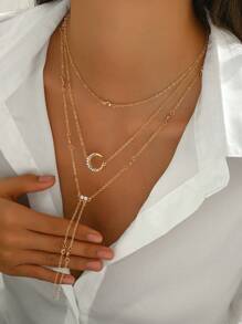 Minimalistyczny naszyjnik wielowarstwowy Cross-Border z geometrycznym wisiorkiem, uniwersalny modny naszyjnik choker dla kobiet - Złoto - Zobacz 1