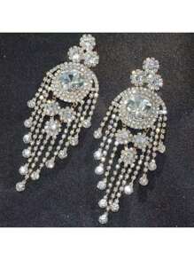 跨境女士水钻耳环 - 时尚多层流苏吊坠耳环，百搭配饰 - 金色 - 查看 3