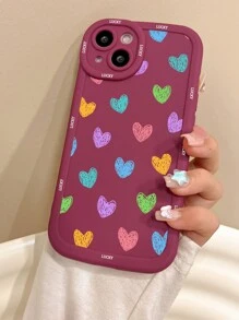 1pc Colorful Stripes Heart Print Women Silicone Phone Case Compatible With IPhone Series