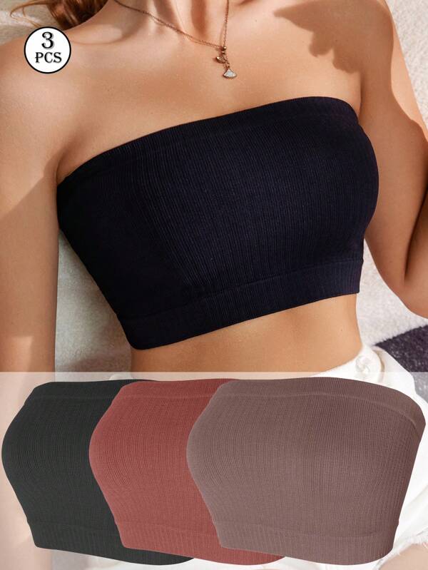 3pcs/Set Women Tube Top Camisole Underwear, Seamless Bandeau Bras For Backless, Strapless, Shoulder-Less Tops, Student/Teen Girls