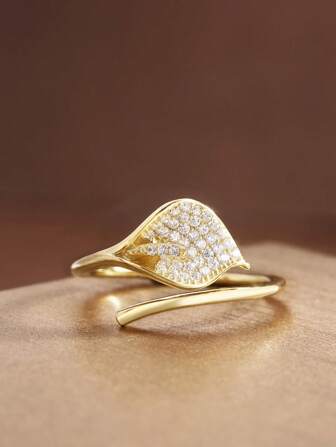 1 件 S925 纯银全密镶叶形开口设计戒指，优雅时尚，高品质专属女士礼物