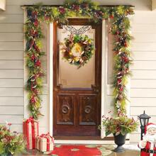 18 Inch Christmas Wreath With Lights, Battery Operated Outdoor Christmas Wreath For Front Door With 15 LED Lights Pine Cones And Jingle Bell For Home Holiday Decoration - Bronze - View 1