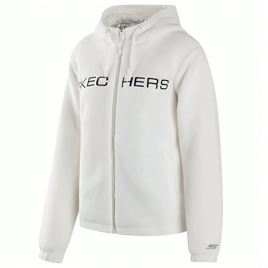 Skechers 保暖加絨羊羔絨白色針織女子運動連帽外套 - 乳白色 - 查看 1