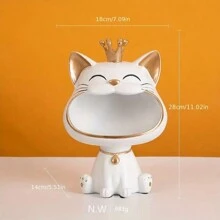 1PC Fortune Crown Big Mouth Cat Entrance Key Storage Tray Decorative Ornament, Light Luxury Housewarming Gift Sculpture