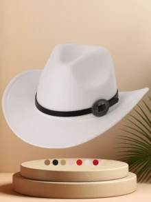 1 件男女通用纯色圆形金属扣西部牛仔帽，适合外出、旅行、休闲、派对、节日、日常使用 - 彩色 - 查看 12