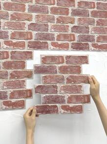 1 pieza/10 piezas/20 piezas Paneles de pared de ladrillos falsos Commomy, pegatinas de azulejos de pared rojos 3D, azulejos adhesivos de salpicadero de ladrillo resistentes al agua para decoración de pared del dormitorio, sala de estar, decoración vintage - Rojo - Ver 1