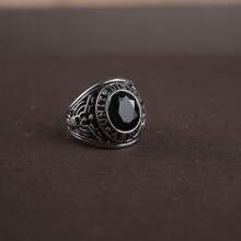 男士鹰形宝石印章戒指，个性嘻哈复古钛钢时尚珠宝，男士玛瑙印章戒指韩国时尚军装风格戒指 - 彩色 - 查看 17