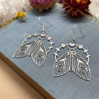 1 pieza Pendientes con colgante de polilla celestial vintage y creativa con fase lunar, joyas personalizadas de moda como regalo para mujeres