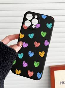 1pc Colorful Stripes Heart Print Women Silicone Phone Case Compatible With IPhone Series