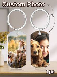 1/2Pcs Custom Photo & Text Stainless Steel Keychain, Customized Double Sided Keychains For Women, Personalized Engraving Keychain For Men, For Men Women Charms, Customized Couple Keyring, Custom Key Chain For Boyfriend, Personalized Valentine's Day Gift, Family Keychain, Pet Keychains Sequins Vintage, Unisex, Casual, Cuties Custom, Personalized, Unique,Delicate Romance, Utilitarian Chic