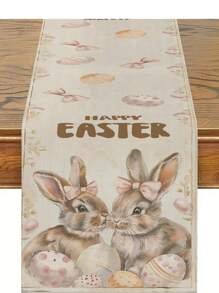 1pc Rabbit & Easter Egg Pattern Table Runner, Home Decor Table Runner For Easter Home Interior, Indoor/Outdoor Party Supplies, Room Decoration. Suitable For Easter Home Kitchen Decoration And Easter Party Decoration - Multicolor - View 7