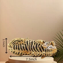 Women Cute Tiger Shaped Evening Clutch Sparkling Rhinestones Handbag Prom Party Purse - 金色 - 查看 2