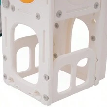 Scivolo 6 in 1 con uno scivolo, due piattaforme, due armadietti da pavimento, canestro da basket e scale - Polietilene ad alta densità (palle oceaniche non incluse)