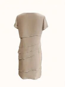 Women's Garden Collar Short Sleeve Ruffle Hem Dress Summer Casual Comfortable Peplum Section A-Line Midi Dresses - 杏色 - 查看 4