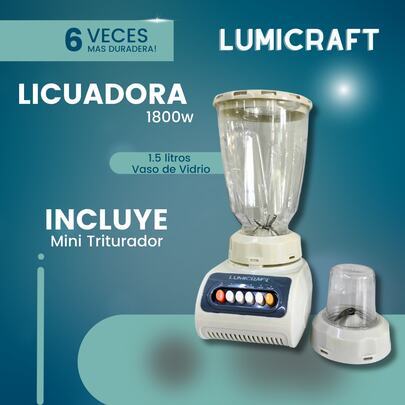 Licuadora de alta potencia 1800w con vaso de 1.5L de vidrio resistente a temperatuas calientes y frias con mini Triturador incluido y aspas de acero inoxidable diferentes velocidades