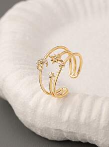 1 Pc Cooper Zirconia Moon Star Ring For Women Luxurious Pave Setting Crystal Ring Adjustable Size , Middle East Starlight Rings Jewelry - Multicolor - View 23