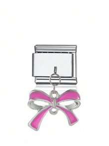 1pc 2025 Valentine's Day Premium 9mm Wide 1-Heart Cross & Number Alphabet DIY Italian Drip Oil Charming Couple Bracelet Stainless Steel Jewelry Making Accessory - Multicolor - View 6