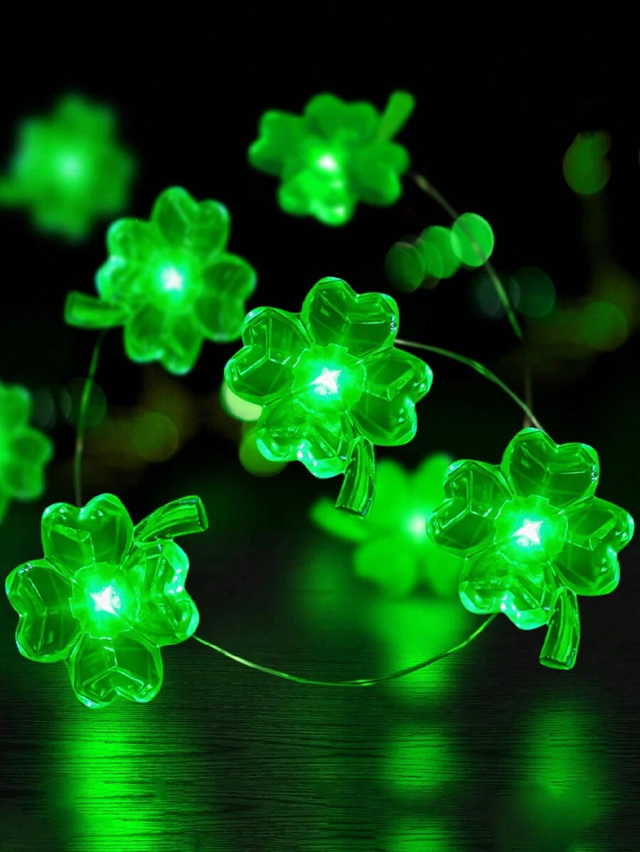 10ft 30 LED Green Clover String Lights, Battery Powered Fairy Lucky Four-Leaf Clover Lights, Suitable For Indoor Bedroom Party, St. Patrick's Day Celebration Decor, Irish Party Decor, Suitable For Home Indoor/Outdoor Wedding Anniversary Holiday Green Decor - màu xanh lá - Xem 1