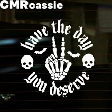 1pc Skeletal Wave Decal, Car Decal, Spooky Car Decals, Wave Decal, Skeleton Hand Decal, Bats Decal, For Girl