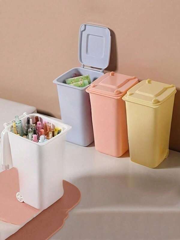 1pc Mini Lixeira, Lata de Lixo Pequena Coberta, Lata de Lixo de Mesa, Cesto de Papel de Plástico para Resíduos de Mesa, Design com Tampo Giratório para Evitar Vazamento de Odores, Usado para Armazenar Cascas de Frutas e Pedaços de Papel na Mesa para Manter Arrumado, Para Banheiro, Decoração de Mesa de Escritório em Casa, Mesa de Centro, Escritório, Sala de Estar, Estudo