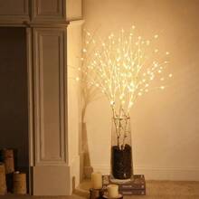1pc 50 LED Copper Wire Birch Branch Lights, Fake Tree Branch Lights, Creative Tree Branch Decoration Suitable For House, Bedroom, Fireplace, Indoor Decor, Desk Decor, Decorative Lights, Christmas Decoration, Battery Powered, Batteries Not Included