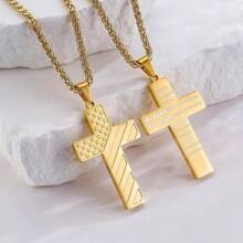 Semoya Golden/Silver/Black Cross Necklace Bible Verse Stainless Steel American Flag Pendant Chain For Men/Women Jewelry Gift - Khaki - View 4
