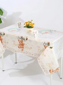 3pcs, 108*180cm/42.5*70.8in Disposable Party Tablecloth With Teddy Bear Design, Suitable For Various Theme Parties And Daily Use (Can Be Hung As Backdrop To Enhance Holiday Atmosphere)