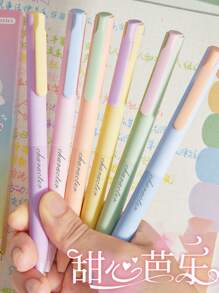 6pcs/Box Customized Text/Logo Color Ink Ballpoint Pens, Colorful Ink Pens For Note-Taking, Students, Diaries, High-Quality Candy Macaron Colors, Back To School/Friend Gifts