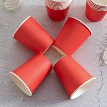 9盎司一次性派對用紙杯，多色飲料紙杯，適用於水、果汁、咖啡或茶，是婚禮、派對、野餐、燒烤、旅行和活動的理想選擇 - 紅色 - 查看 3