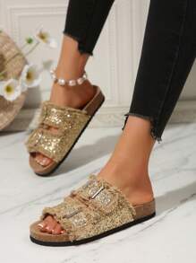 Plus Size Women Fringe Slip-On Sandals, Retro Niche Design Casual Thick Sole Slippers