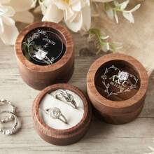 Personalized Wooden Ring Box Custom Round Engagement Ring Box Double Ring Bearer Box Custom Wedding Accessories Wedding Ring Box Valentine's Gift For Her New Couple Gift, Waterproof, Seal, No-Iron, Engraved, Ornamental, Exquisite, Vintage, High-Quality, Adorable, Custom, Personalized, Unique, Ideal Gifts For Him, Ideal Gifts For Her, Boyfriend, Girlfriend, For Anniversaries, For Valentine's Day, For Weddings - Multicolor - View 5