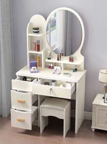 Tocador Multifuncional con Espejo y Cajones de Almacenamiento - Blanco - Ver 1