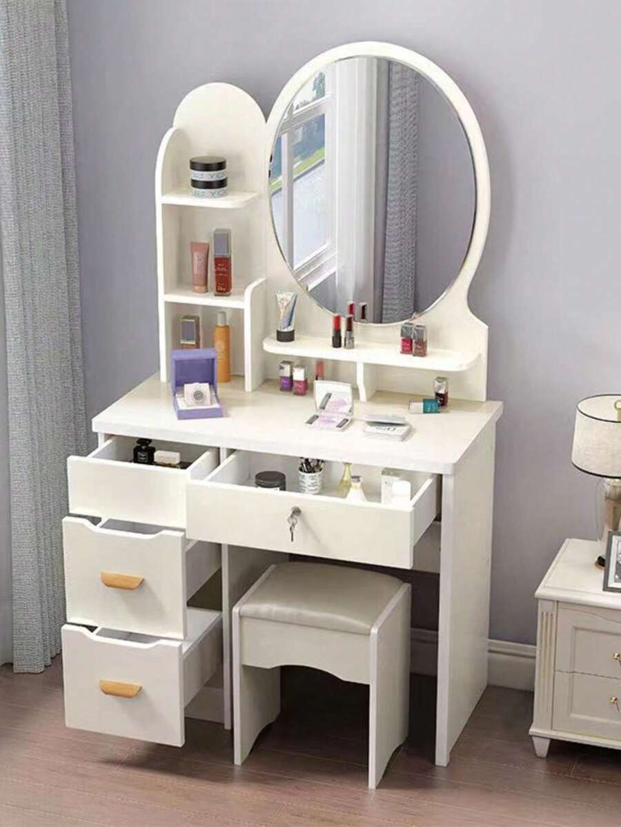 Tocador Multifuncional con Espejo y Cajones de Almacenamiento - Blanco - Ver 1