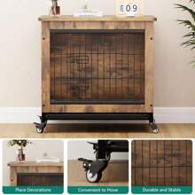 YITAHOME Dog Crate Furniture With Cushion, Dog Kennel Indoor With Wheels, Dog Crate End Table With Tray, 27" Dog Cage With Double Doors For Small Dog - màu nâu - Xem 7