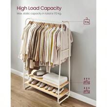 VASAGLE Clothes Rail Clothes Rack With 2 Shelves 6 S-Shaped Hooks Steel Frame For Bedroom Oak And Cream White RGR112W09 - OakandCreamWhite1 - View 5