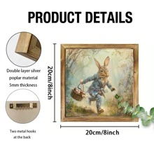 1 Piece Farmhouse Wooden Rabbit Mural, 8x 8 Inch Farmhouse Decoration, Bedroom, Kitchen, Bathroom, Comfortable Home Decoration, Easter Mural Decoration Gifts Birthday Graduation - Multicolor - View 7