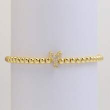 Pulseira com Contas Iniciais de 4mm A-Z, Revestida a Ouro 18K com Micro Pavê de CZ, Formato de Balão Bolha, Cordão Elástico, Joia Simples para Presente Feminino