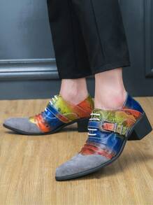 Men's Fashion Oxfords Leather Dress Shoes, Casual Business Formal Wedding Suit Shoes, High-End Groom Attire Shoes With Height Increase - Color Matching - View 4