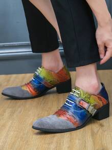 Men's Fashion Oxfords Leather Dress Shoes, Casual Business Formal Wedding Suit Shoes, High-End Groom Attire Shoes With Height Increase - Color Matching - View 3