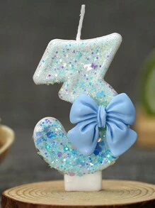 1支梦幻蓝色蝴蝶结造型数字蜡烛，生日蛋糕蜡烛，生日装饰，生日快乐，房间装饰礼物，毕业季 - 藍色 - 查看 7