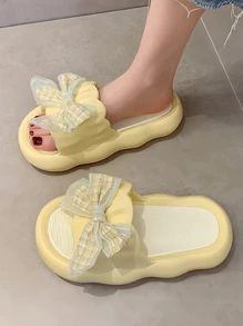 Sandal Selop Motif Bunga dan Pita untuk Wanita, Platform, Serbaguna, Anti Selip untuk Dalam dan Luar Ruangan, Koleksi Terbaru Musim Semi & Musim Panas - Kuning - View 4